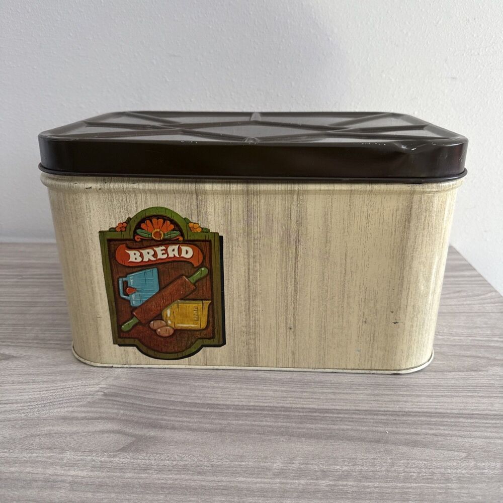Cheinco‎ Tin Bread Box Vintage Storage Made In USA Tan/Brown